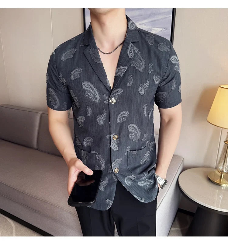 Summer Thin Ice Silk Without Lining Suit Coats 2025 New High-end Fashion Jacquard Casual Social Shirt Coat Men Clothing 4XL-M