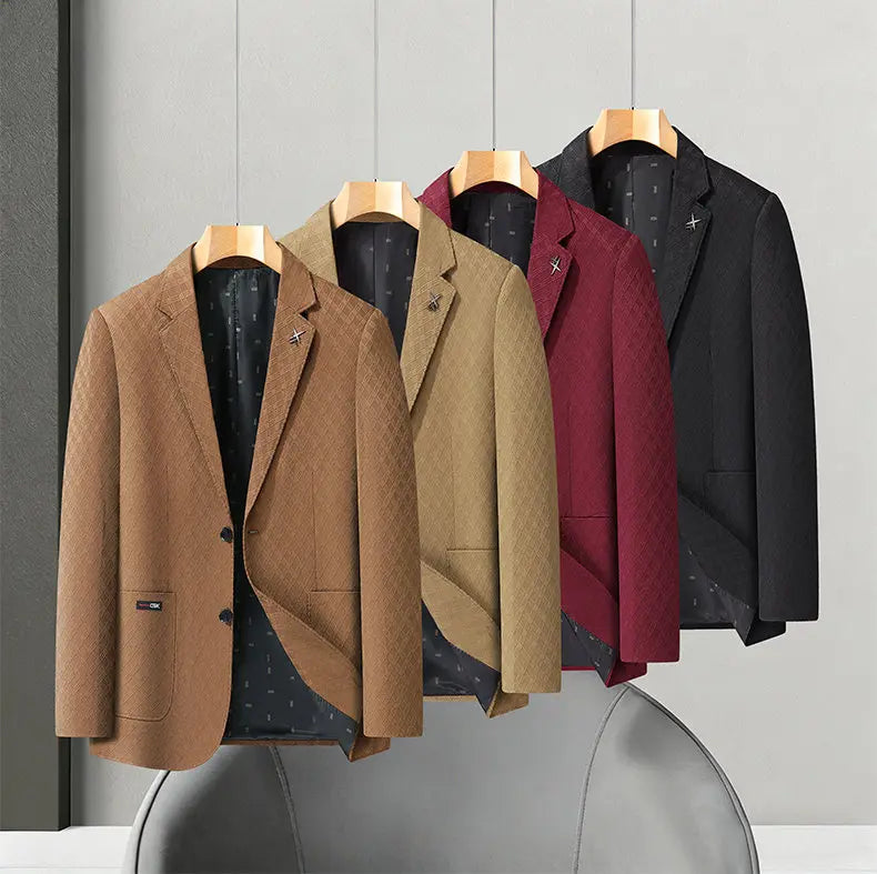 Men's Blazer Smart Casual Single-Breasted Suit Jacket for Business and Leisure – Brown, Khaki, Wine Red, Black