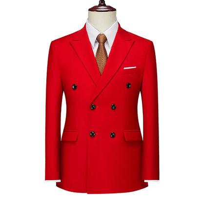 Men's Double Breasted Blazer – Formal Solid Color Suit Jacket for Weddings & Business
