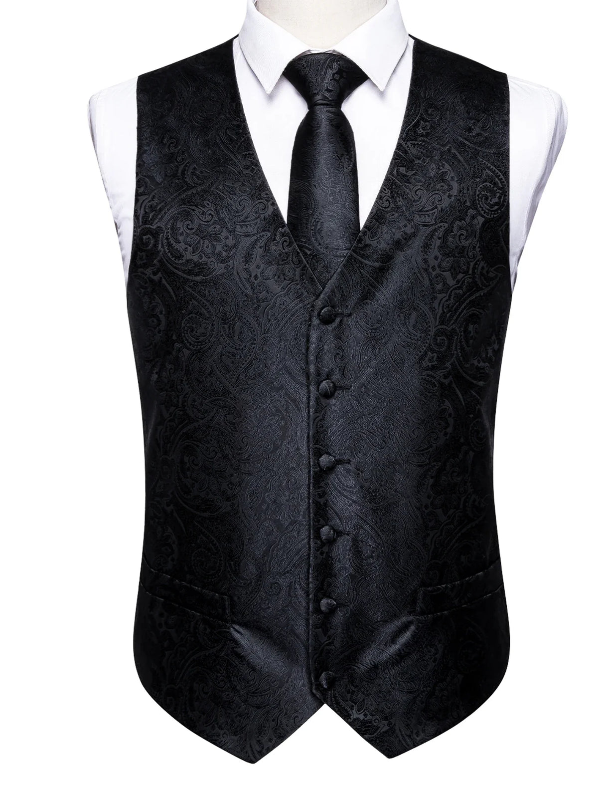 Men's Formal Vest Tie Set 4-Piece Paisley Jacquard Waistcoat for Men Wedding Business