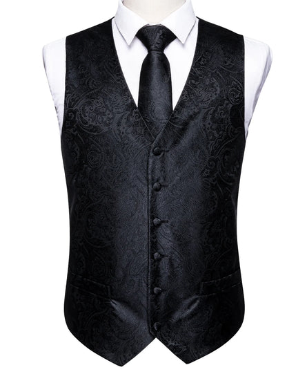 Men's Formal Vest Tie Set 4-Piece Paisley Jacquard Waistcoat for Men Wedding Business
