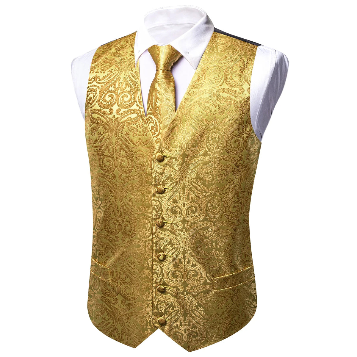 Men's Vest 4-Piece Set | Jacquard Paisley Floral Waistcoat with Tie & Pocket Square for Formal Events