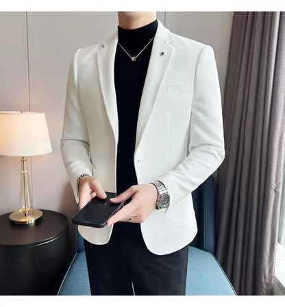 British Style Autumn Suede Business Casual Suit Jacket for Men High Quality Social Office Blazers Wedding Groom Dress Coats
