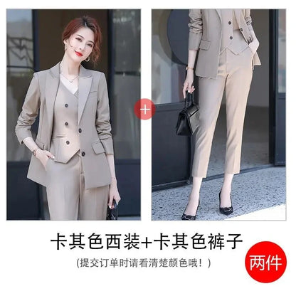 Lady Solid Lapel Blazer Suit Full Sleeve V-neck Single Breasted Straight Leg Pants Suits 2026 Fashion New Office Commute Outfit