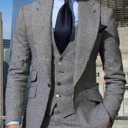 Men's Houndstooth Suits Single Breasted Slim Fit Blazer Formal Groom Tuxedos Set For Wedding/Business Prom Fashion Men Clothing