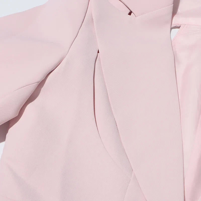 Spring Autumn New Women Blazer Back Hollow Out Waist Cinching Slim Fit Solid Color French Elegant Fashion Tide Coat HK17101