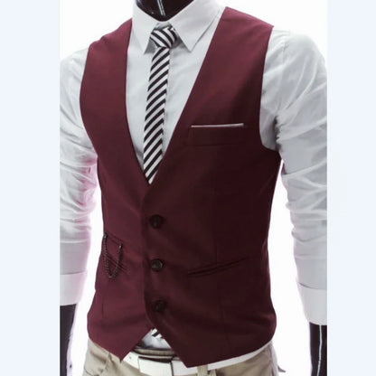 Slim Fit Men's Suit Vest Single Breasted for Business and Smart Casual – Black, Grey, Navy and Burgundy
