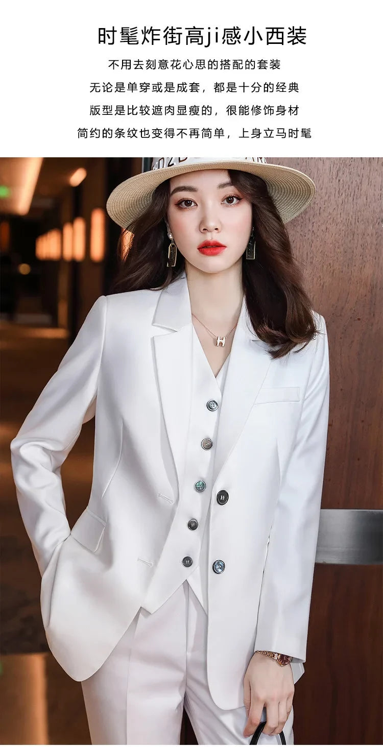 Fashion Elegant Pink High-End Small Business Suit Coat2022Autumn and Winter Elegant Vest Suit Three-Piece Korean Women's Clothin