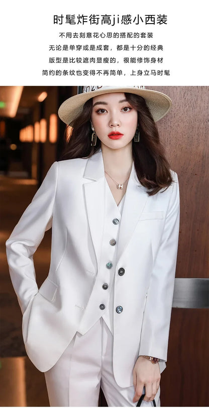 Fashion Elegant Pink High-End Small Business Suit Coat2022Autumn and Winter Elegant Vest Suit Three-Piece Korean Women's Clothin
