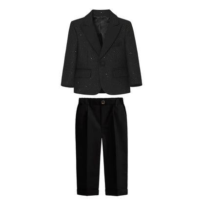 Flower Boys Wedding Suit Set Children's Piano Performance Costume Kids Blazer Vest Pants Bowtie Brooch 5Pieces Clothes Set
