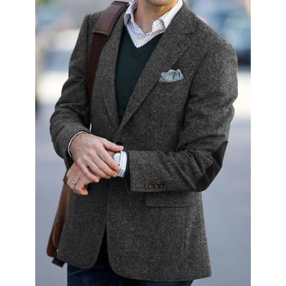 Elegant Mens Suit Jacket Herringbone Single Breasted Elbow Patches Casual Business Fashion Jackets Elegant Comfortable Coat