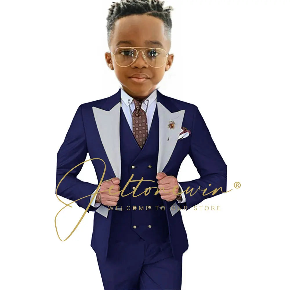 Suits For Boy Jacket Vest Pants 3 Pieces Dark Green Birthday Costume Flower Boys Formal Party Suit Kids Wedding Suit Tuxedo