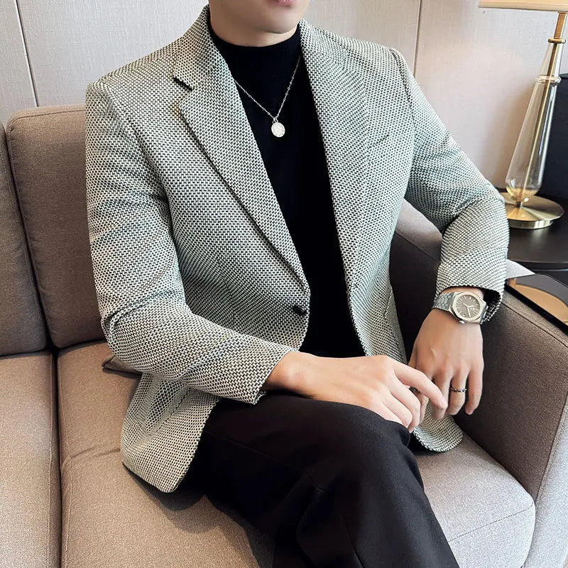 New Lmitation Linen Woven Slim Fit Suit Jacket Men Fashion Casual Business Blazers Wedding Social Party Dress Coats 4XL-M