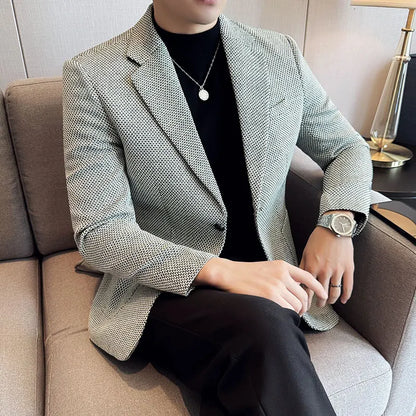 New Lmitation Linen Woven Slim Fit Suit Jacket Men Fashion Casual Business Blazers Wedding Social Party Dress Coats 4XL-M