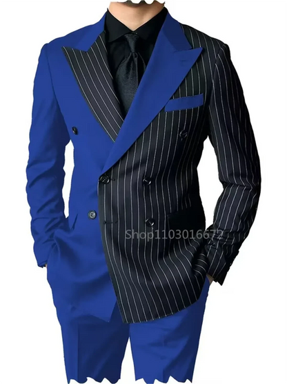2 Piece New Style Slim Fit Men Suits Groom Tuxedos Peak Lapel Double Breasted Blazer Pants Sets Prom Business Costume Homme