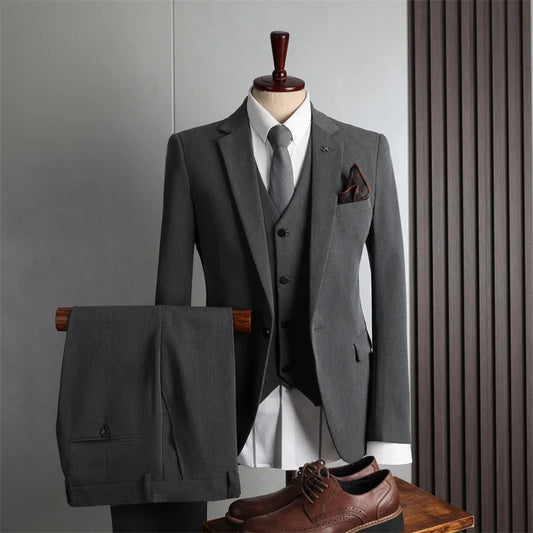 Black Men's 2-piece Suit Four Seasons Casual Business Formal Fashionable Slim Fit Wedding Groomsman Dress Suit Men's Clothing