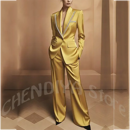 Classic Elegant Women Suit Straight Casual Single Button Peaked Lapel Sequined Shiny Fashion Street Style Luxury Outfit for Lady