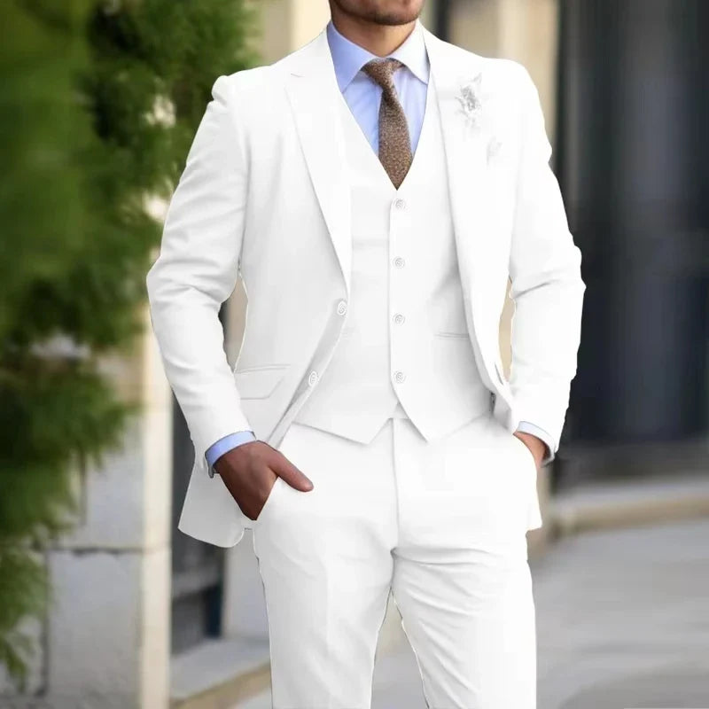 Beige Suit Men Business Tuxedos Formal 3 Piece Set Jacket Vest Pants Single Breasted Groom Groomsman Prom Wedding Party 2025 New