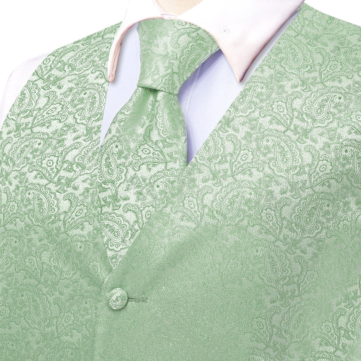 Men's Paisley Vest Set – Mint Green Formal Waistcoat with Tie, Pocket Square & Cufflinks for Weddings