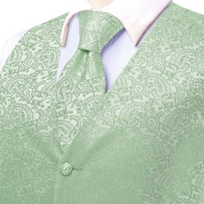 Men's Paisley Vest Set – Mint Green Formal Waistcoat with Tie, Pocket Square & Cufflinks for Weddings