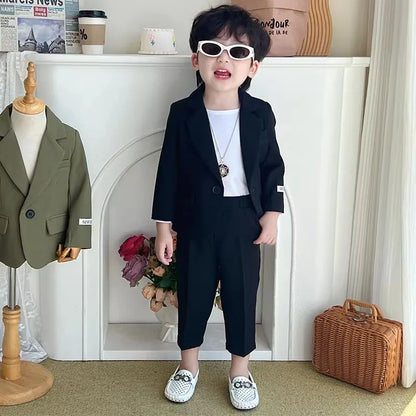 Children's Spring Autumn Piano Host Performance Costume Flower Girl Wedding Dress Kids Jacket Pants Necklace 3Pieces Suit Set