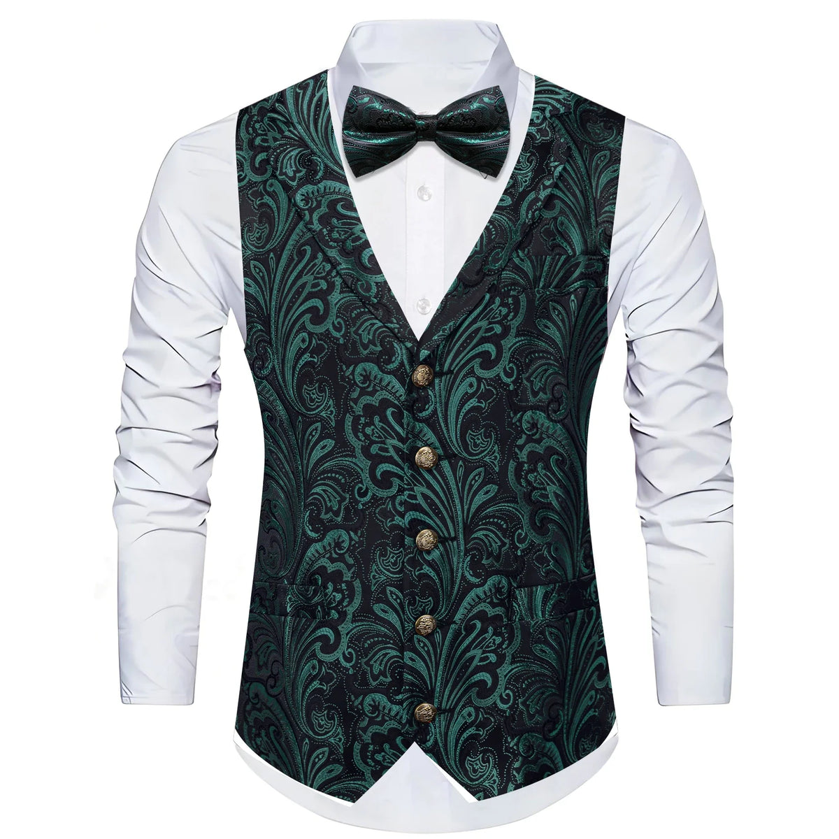 Men's Jacquard Floral Waistcoat Vest with Bowtie Set – Wedding & Formal