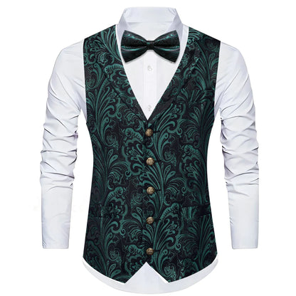 Men's Jacquard Floral Waistcoat Vest with Bowtie Set – Wedding & Formal