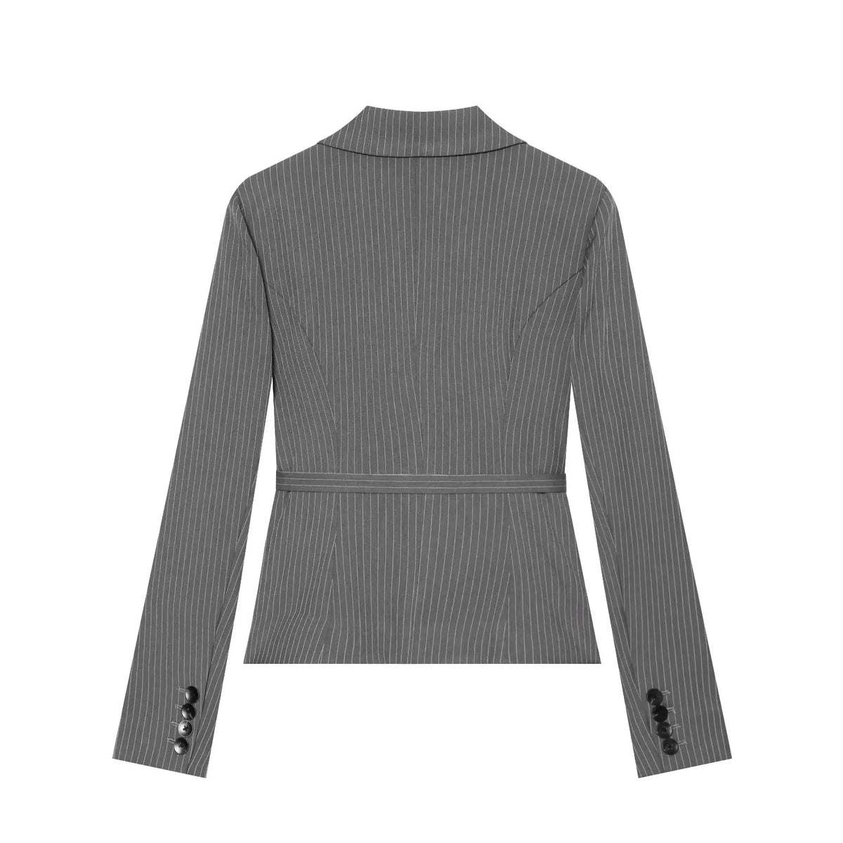 Elegant Women's Striped Blazer With Belt 2026 Spring Autumn Lapel Long Sleeves Single Breasted Slim Trendy Office Lady Suit