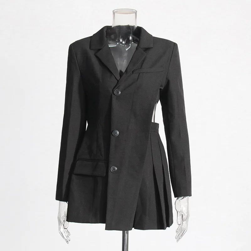 Women Blazer Asymmetric Single Breasted Waist Hollow Out Ruched Slim Fit Elegant Fashion High-end Dresses New Spring HK8685