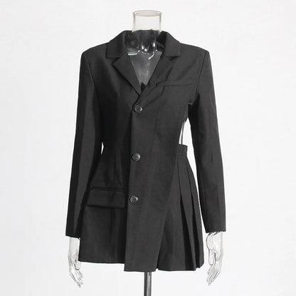 Women Blazer Asymmetric Single Breasted Waist Hollow Out Ruched Slim Fit Elegant Fashion High-end Dresses New Spring HK8685
