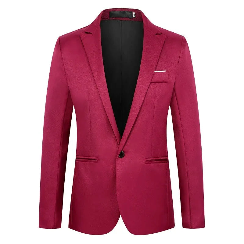 KIDWHXR Man Suit Jacket Slim Solid Single-breasted Suits Coats Men Long Sleeve Formal Business Party Wedding Blazer for Male