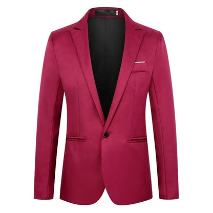 KIDWHXR Man Suit Jacket Slim Solid Single-breasted Suits Coats Men Long Sleeve Formal Business Party Wedding Blazer for Male