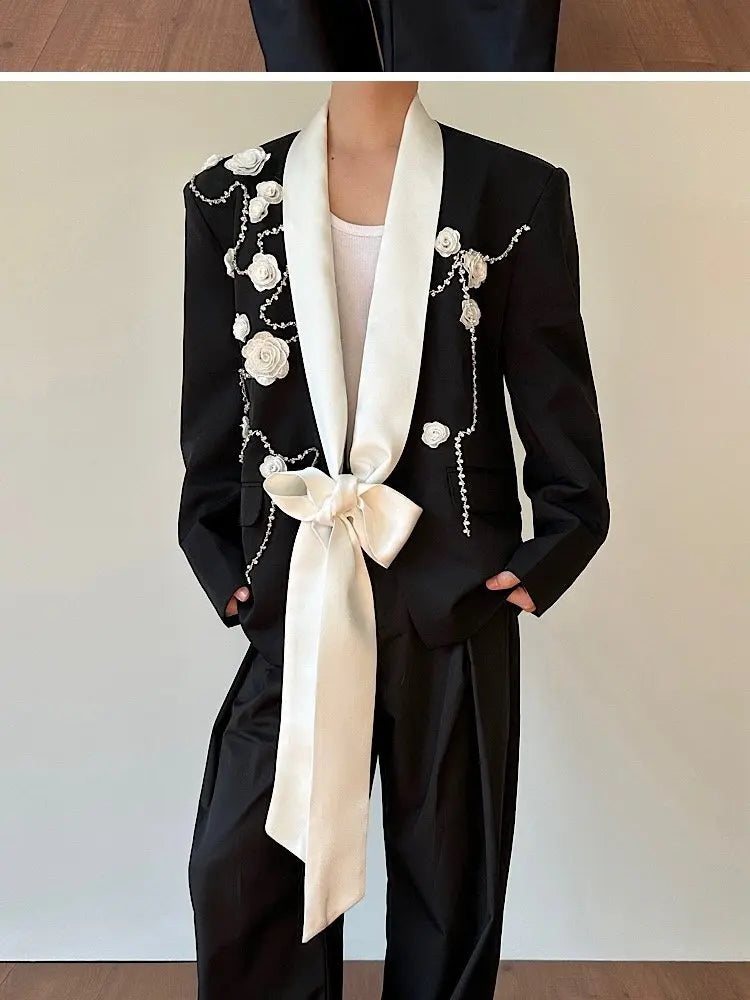 2026 Spring New Fashion Elegant Temperament Ribbon Decorate Blazer Coat Men's Handsome Luxury Casual Male Clothes JY5386