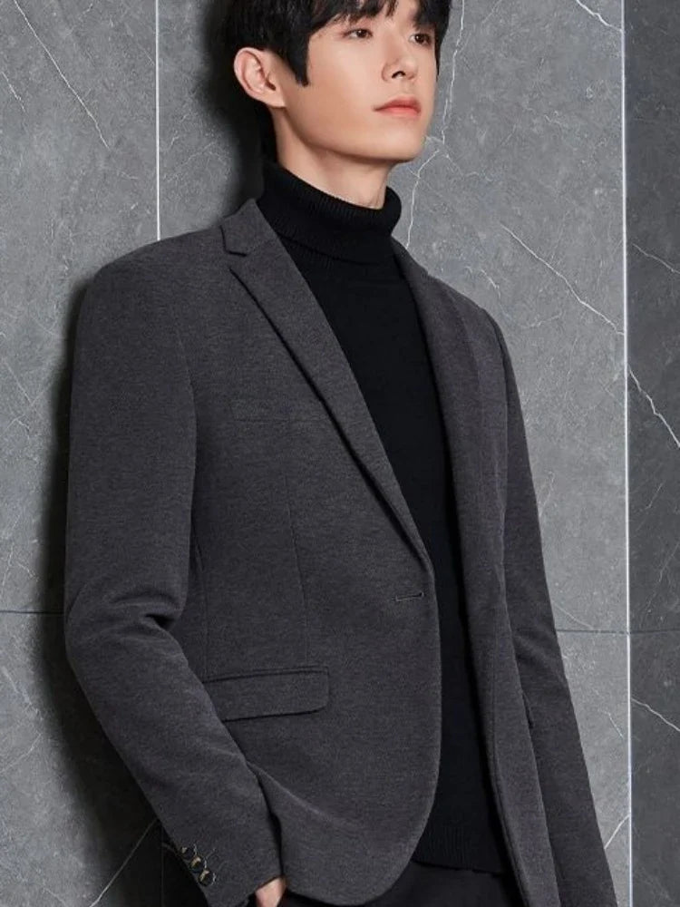 Men's Premium Wool Blend Blazer Coat Autumn Winter Thickened Korean Style Casual Business Smart Casual Elegant Outerwear
