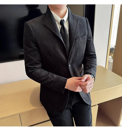 New Chinese Style Stand Collar Fashion Casual Suit Jacket Autumn Winter New Slim Fit Business Formal Social Prom Party Tuxedos