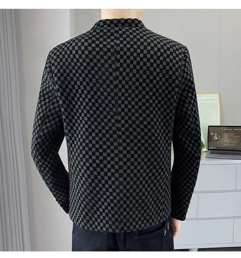 Blazer Fashionable Outdoor Travel Trend Gentleman Youthful Wedding Versatile Host Casual Korean Style Checkered Men's Blazer
