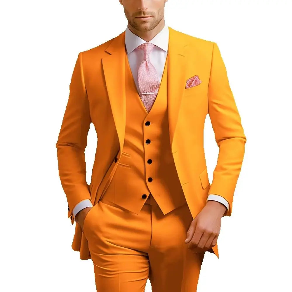Formal 3 Piece Men Suits Slim Fit Notch Lapel Single Breasted Blazer Wedding Groom Tuxedo Business Suits Set (Jacket+Vest+Pants)