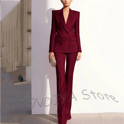 Luxury Satin Women Pants Suit Tailored Business Attire Dusty Rose 2 Piece Peak Lapel Straight Formal Outfit Daily Office Set