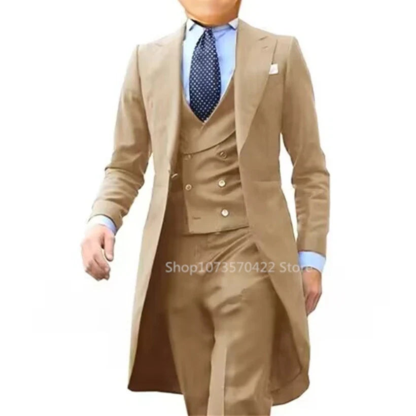 Costume queue de pie pour homme, costume de cérémonie, veste à revers pointus, gilet et pantalon pour fête, mariage, danse, performance de magie.