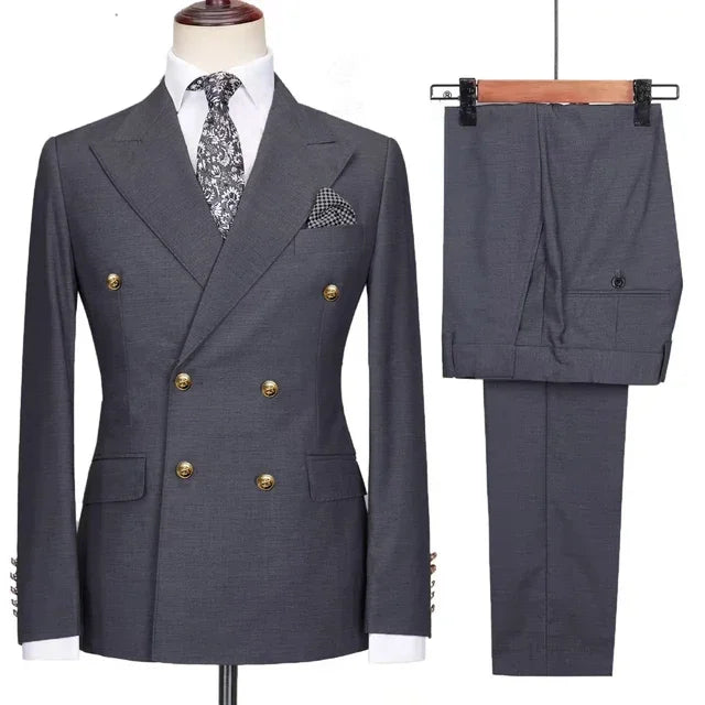 Men's Double Breasted Slim Fit Suit Set for Wedding and Formal Occasions – Multi-Color
