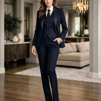 Women's Black Color 3 Piece Suit Official Outfits Formal Event Wear Women's Business Set Jacket+Vest+Pant Tailor Made