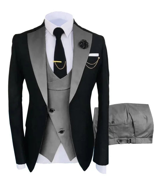 Slim Fit Men Wedding Suits Slim Fit Business Suits Groom Black Tuxedos for Formal Wedding Suits Jacket Pant Vest 3 Pieces