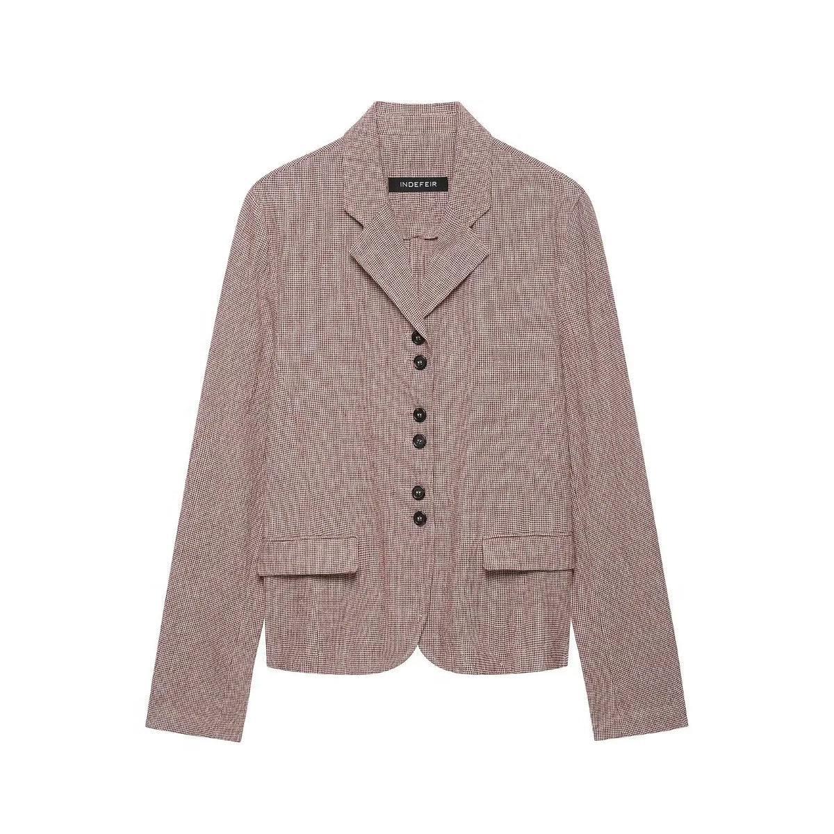 Casual Women Houndstooth Linen Blazer 2026 Spring Autumn Elegant Female Long Sleeves Lapel Collar Office Slim Suit Outerwear