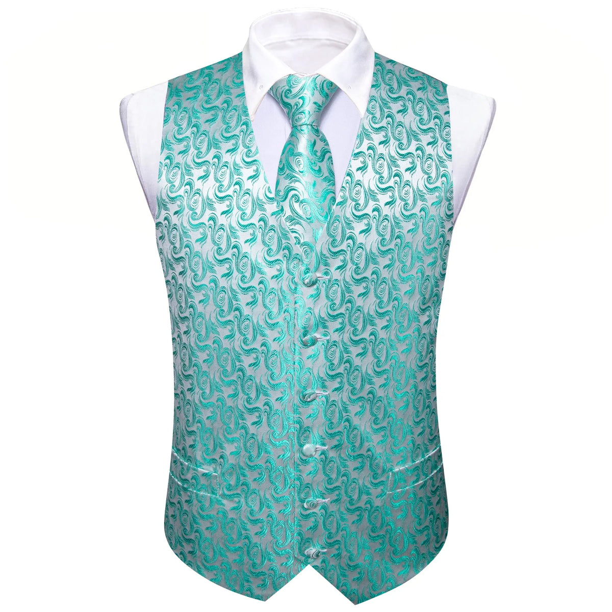 Men's Suit Vest with Matching Tie | Jacquard Paisley Waistcoat for Weddings & Formal Events