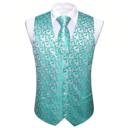 Men's Suit Vest with Matching Tie | Jacquard Paisley Waistcoat for Weddings & Formal Events