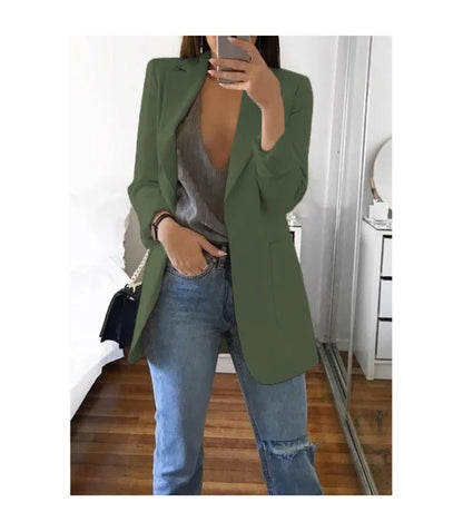 Women's Casual Blazer Notched Lapel Long Sleeve Open Jacket with Pockets Slim Fit Spring Autumn Office Lady Streetwear Coat