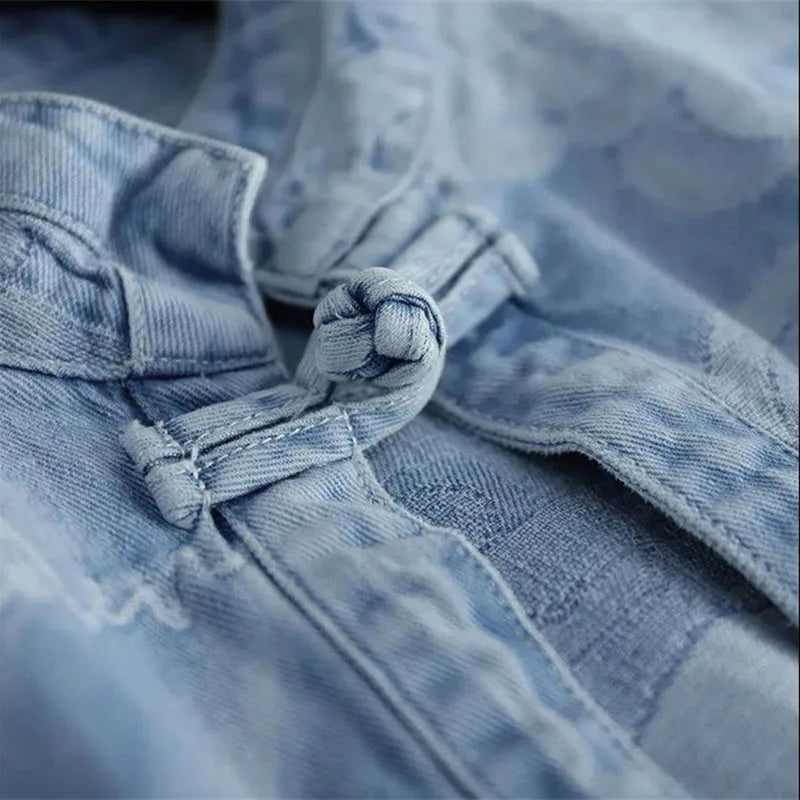 New Female Cowboy Vest Tops Coat Chinese Style Buckle Female Denim Waistcoat Jacket Ladies Cardigan Leisure Sleeveless Outerwear