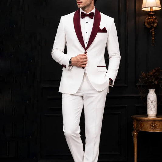 Men Suit White Orange 2 Pieces Single Button With Lapel For Wedding Birthday Banquet Party Business Work Office Jacket Pants
