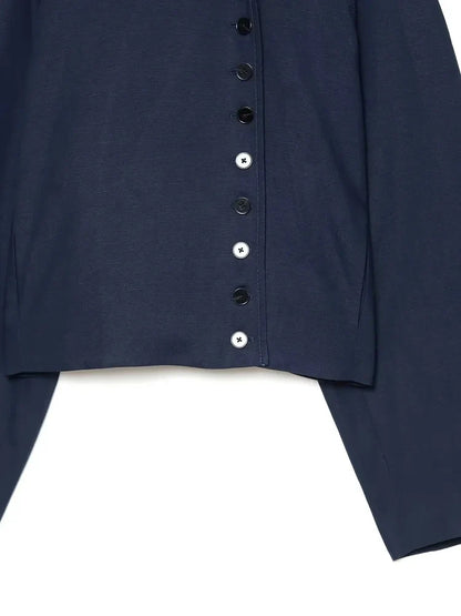 Women Collarless Cropped Blazer Round Neck Button Front Short Jacket Minimalist Loose Office Lady Casual Outerwear