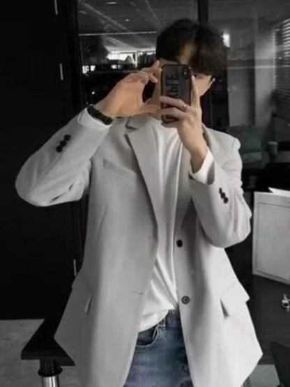 2026 Men's British Style Padded Shoulder Blazer Autumn Winter Loose Fit Elegant Casual Suit Jacket Versatile